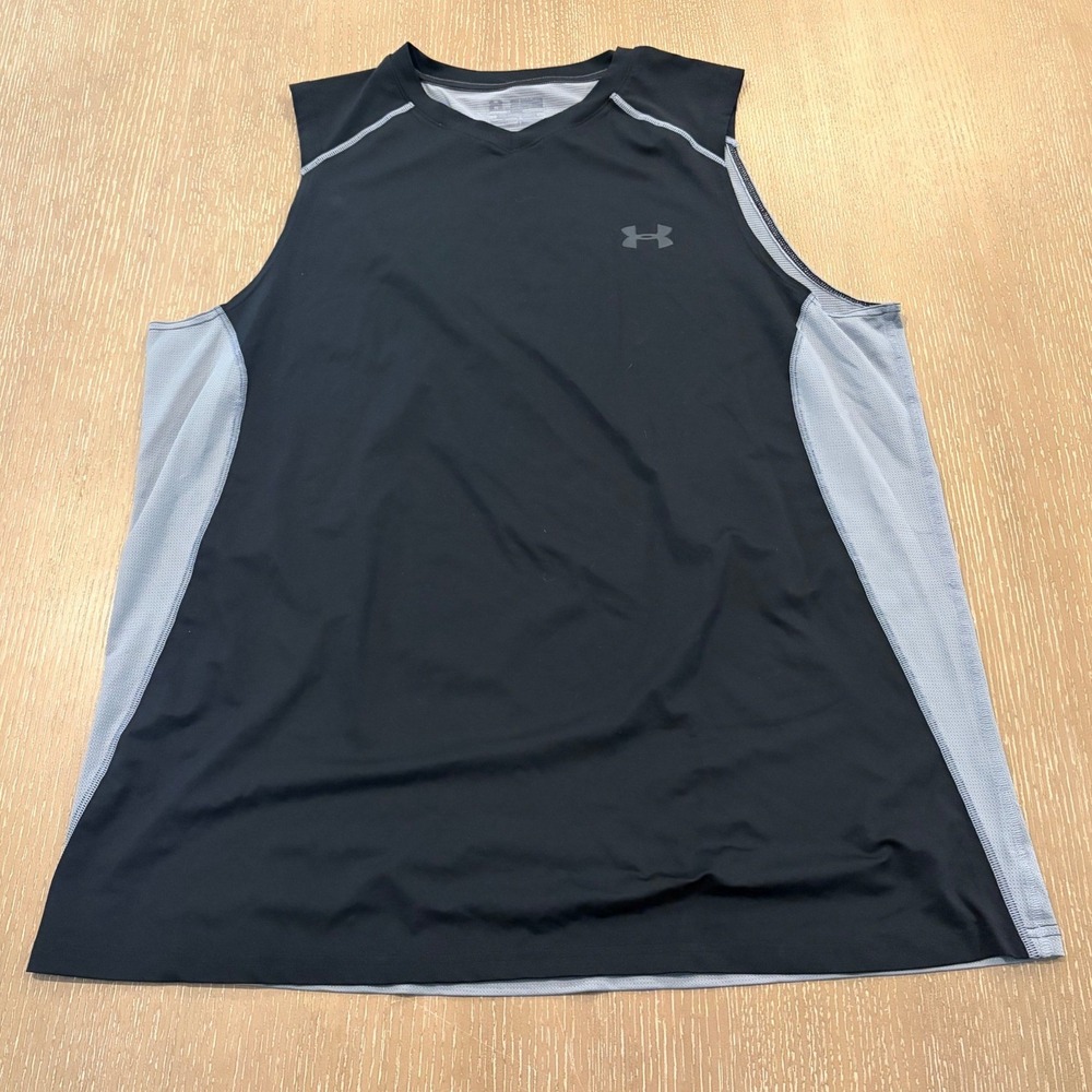 Under Armour Men's XL Sleeveless Athletic Shirt Black Gray Mesh HeatGear